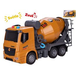 Auto stavební domíchávač 27cm na setrvačník na baterie se světlem a zvukem v krabičce