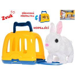 Králíček plyšový 17cm na baterie se zvukem skákající s přepravkou v krabičce