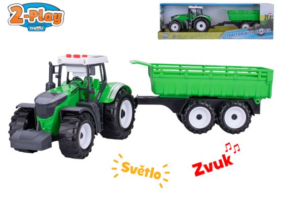 2-Play Traffic traktor s vlečkou 45cm na setrvačník na baterie se světlem a zvukem v krabičce