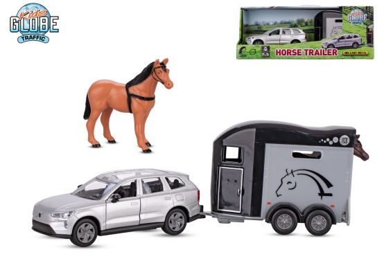 Kids Globe Traffic Volvo EX90 kov s přívěsem pro koně 28cm zpětný chod v krabičce