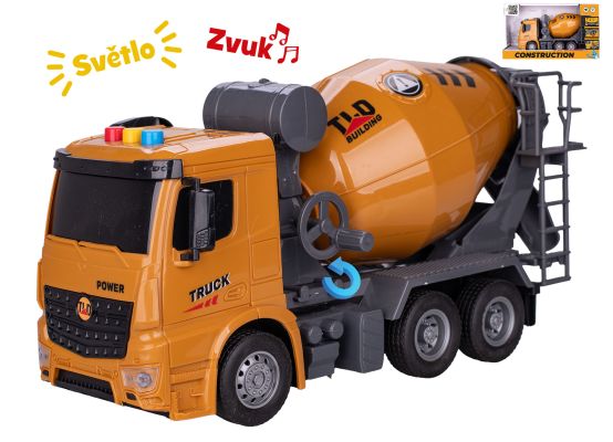 Auto stavební domíchávač 27cm na setrvačník na baterie se světlem a zvukem v krabičce