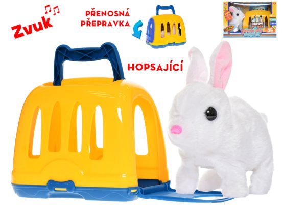 Králíček plyšový 17cm na baterie se zvukem skákající s přepravkou v krabičce
