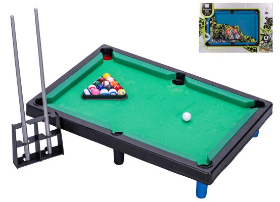Kulečník 41,5x28,5cm s tágem 2ks a koulemi 16ks 2barvy v krabičce