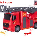 Auto hasiči 30cm stříkající vodu na setrvačník na baterie se světlem a zvukem v krabičce